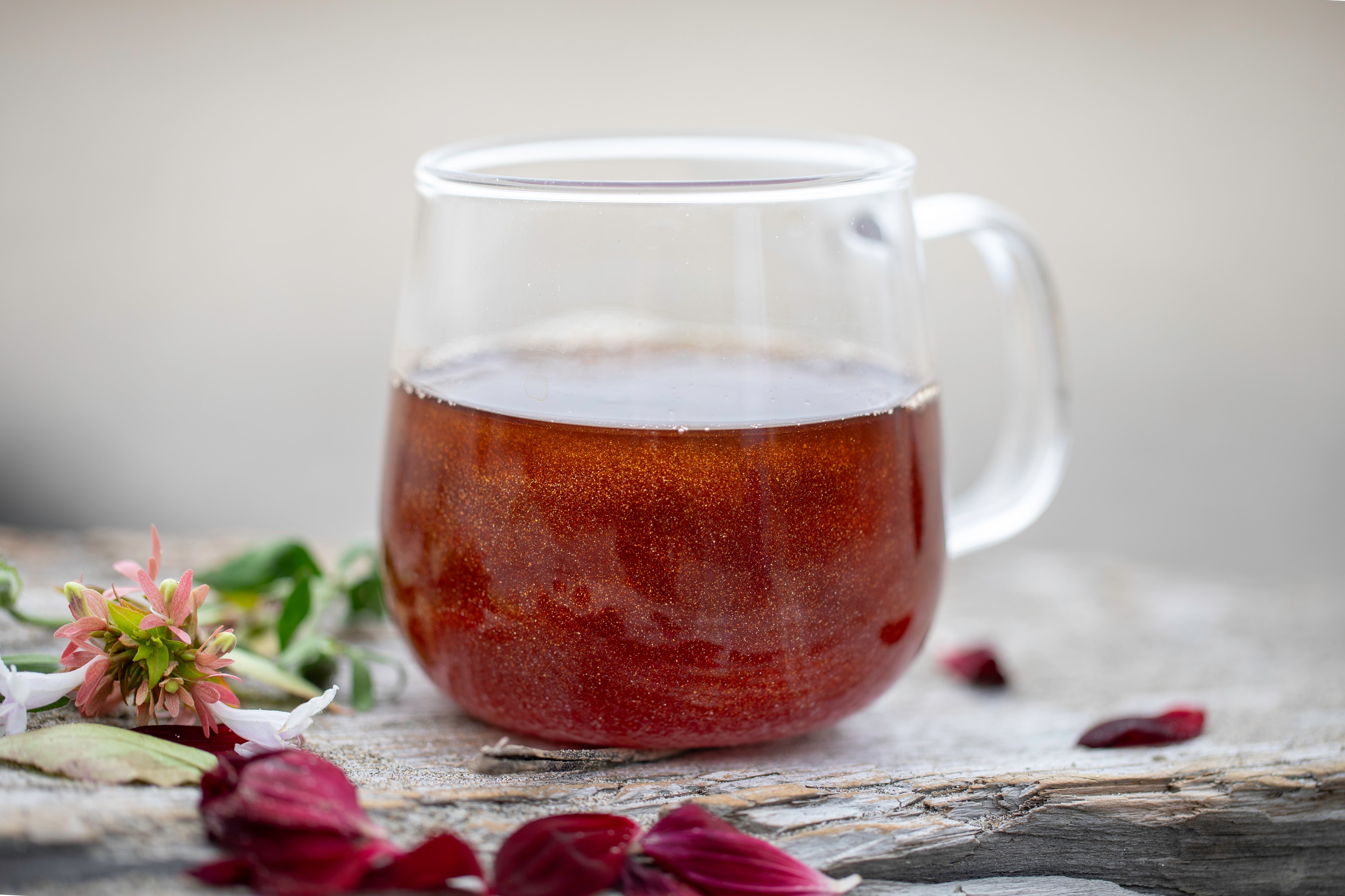 Herbal tea with dried flowers garnish